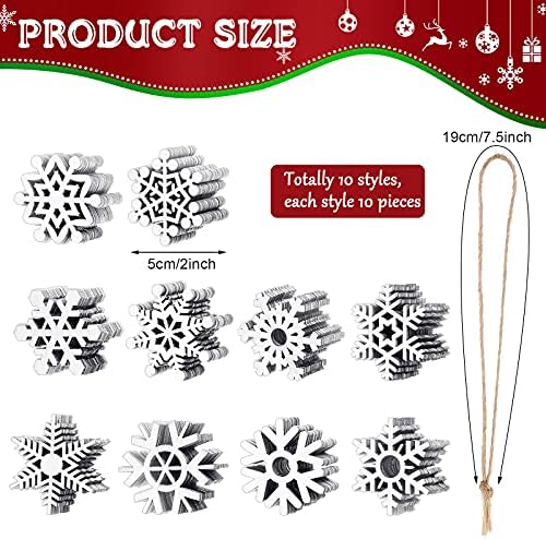 Blulu 100 Pcs Christmas Wooden Snowflakes Crafts, White, 2 in