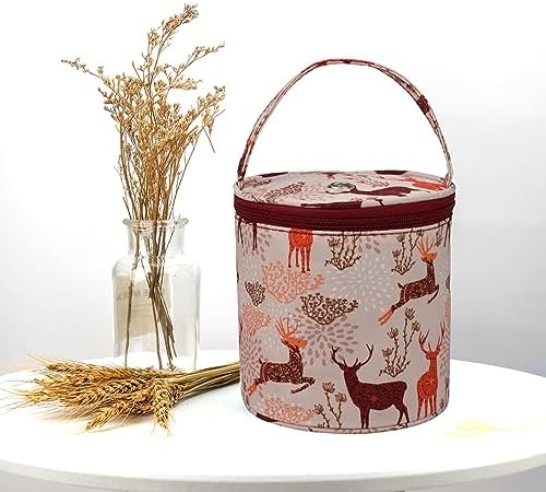 mini yarn storage small size yarn bag for crocheting with holes,empty round knitting tote bags protable yarn holder,perfect for travel,beginner & crocheter(Deer)