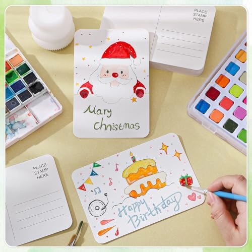 Prudiut 50 Pack Watercolor Postcards, 4x6 Inch, 140Lb Cotton Paper