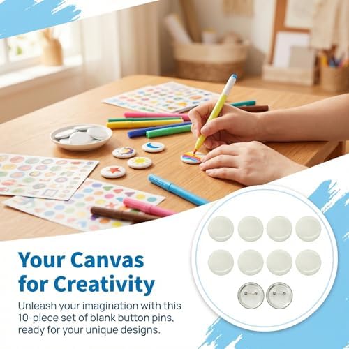 NIIIYTYB 10 Pcs Blank Pins Badge Blanks with Pin Back 2.25 Inch White Button Pinback Large DIY Kit Snap Together Big Buttons for Campaign Making Supplies Craft Button Making Accessories