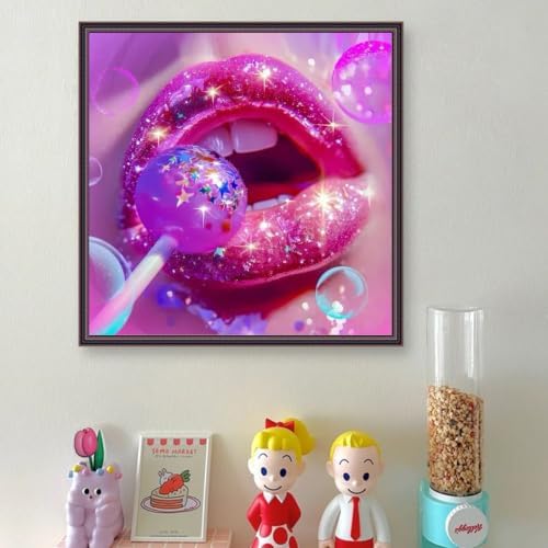 ckdiluy Trippy Diamond Art Kits for Adults Beginners, 5D DIY Lips Diamond Painting Kits, Full Round Drill Diamonds Dots Gem Art Crystal, Home Wall Decor 13.8X13.8 Inch