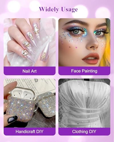 Rhinestone Picker Tool, Wax Pencil for Rhinestones Tool, Dual-ended DIY Nail Bedazzling Tools With 2 Extra Purple and 2 Extra White Replaceable Wax Head and 1 Tweezer(Purple and White)