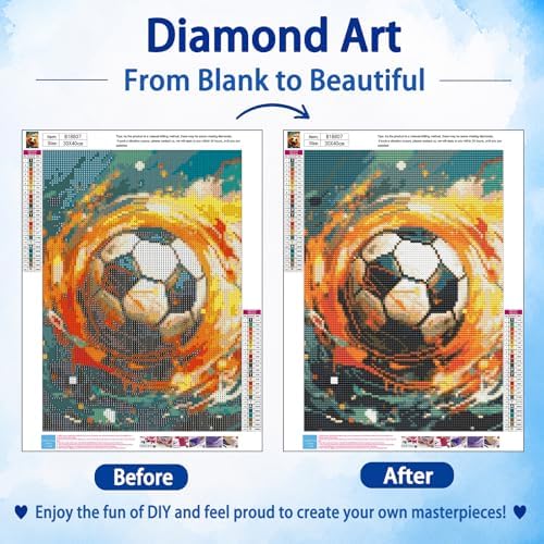 AUKELHJ Soccer Diamond Art Kits for Adults, Diamond Painting, 12x16 Inch