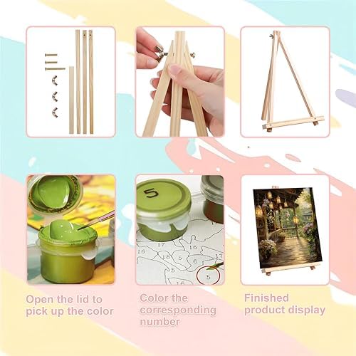 Landscape Paint by Numbers for Adults with Framed Canvas - Wooden Easel