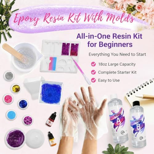 RNYBFPT Epoxy Resin Kit for Beginners, 18oz Crystal Clear Resin with Molds