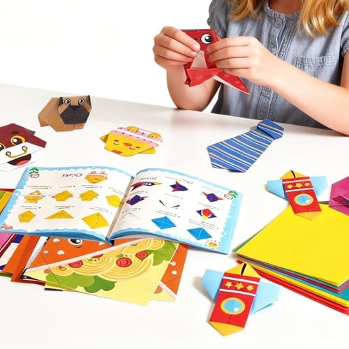 Xuoent Origami Kit for Kids, 100 Sheets Paper Crafts Kits, Ages 5-12+ | Included: 100 sheets with 45 patterned papers (2 each) plus 10 solid colors, origami book and video tutorials for kids.