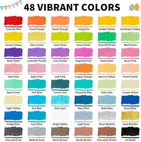 JR.WHITE 48 Colors Dual Tip Acrylic Paint Markers, Acrylic Paint Pens With Brush Tip and Fine Tip For Coloring Book, Rock Painting, Wood, Shell, Ceramic, Stone, Easter Eggs, DIY Crafts