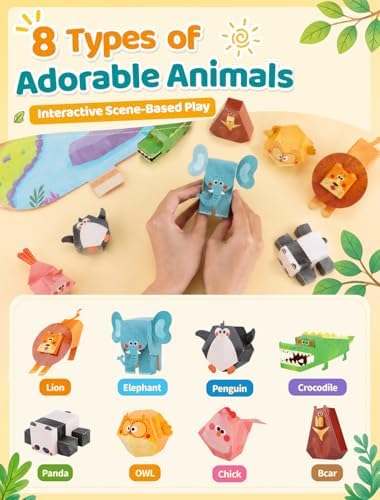 3D Origami Paper Kit for Kids, 8 Types of Animal Puzzle Paper Craft Kit