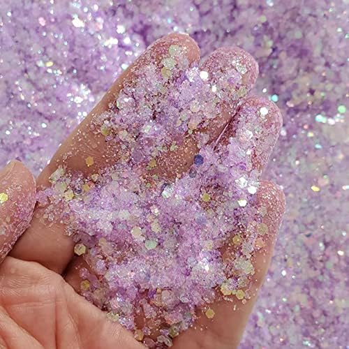 HEMOER Light Purple Opal Glitter 100g/3.5oz, Cosmetic Mixed Hexagon Chunky & Fine Craft Glitter Resin Sequins for Epoxy Glass, Resin Art, Body, Hair, Face, Nail, Tumbler, Festival Party
