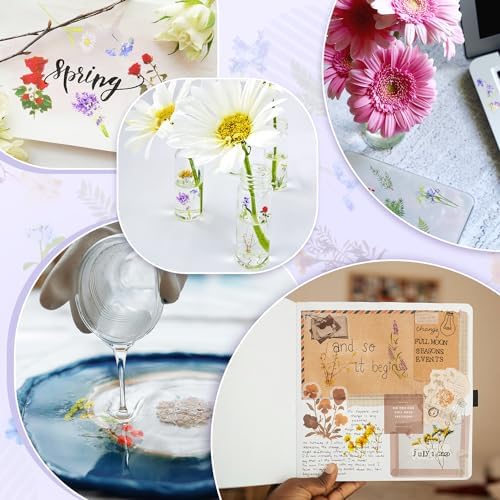 36 SheetsFlower Stickers for Scrapbooking,576 Pcs Self-Adhesive Transparent Flower Stickers Scrapbook Supplies Journaling Stickers for Adult Card Making Letters DIY Water Bottle Cards Decoration