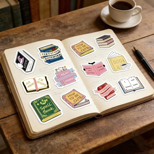Reading Stickers,500pcs Reading Book Lover Roll Waterproof Vinyl Bookworm Decals for Water Bottle Laptop Scrapbooking Journaling Planner Cute Reading Gifts for Bookish