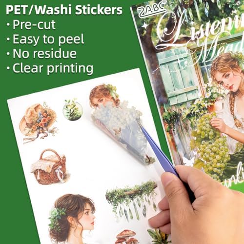 Grass Pillow Breeze Sticker Scrapbooking Supplies for Junk Journal, 20 Sheets PET Stickers - Vintage Journaling Stickers
