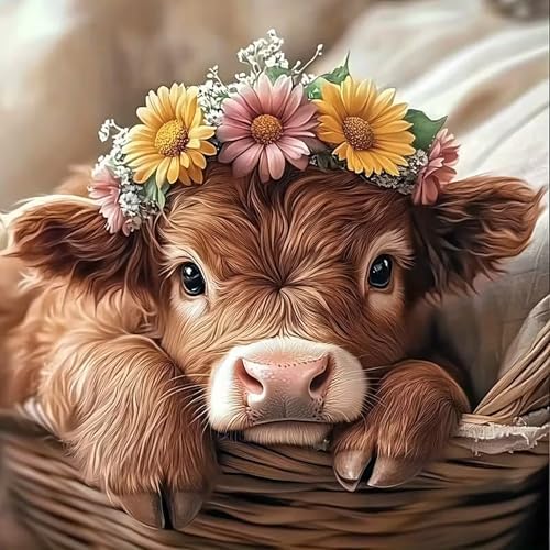 APTDYIGL 5D Highland Cow Diamond Painting Kits for Adults Beginner,DIY Cow Diamond Art Kits for Adults,Round Full Drill Diamond Dots with Gem Art Kits,Home Wall Decor 13.7X13.7inch