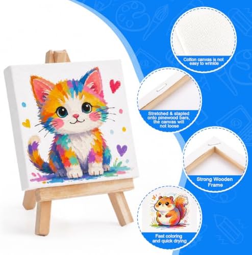 ESRICH 24 Pack Mini Canvas with Easel Set, 4x4” Small Canvases for Painting