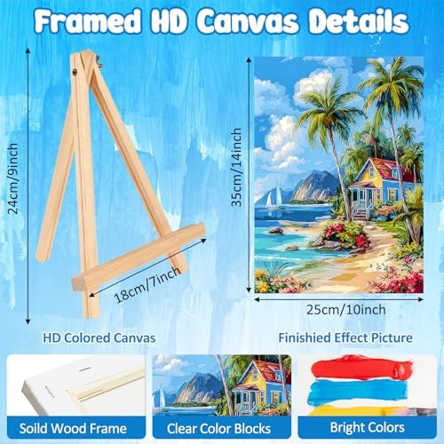 MAXBYE Paint by Numbers Kit for Adults with Frame and Wooden Easel, Easy Beach Landscape Painting Numbers Art Kits on Canvas, DIY Acrylic Painting Kit for Gift Home Wall Garden Decor 10×14 in