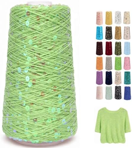 1100Yards Sequin Cotton Yarn for Crocheting Knitting, Sparkle Crochet Thread – 100% Cotton 5-Ply with 3mm 6mm Sequins,Paillettes Yarn for Scarves, Shawls, Sweater DIY Crafting