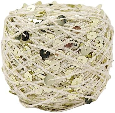 Shimmering Sequin Cotton Yarn 153yard Sparkling Thread Crochet Strings for Headband Beanie Knitting Sweater Weaving DIY Stitch Winter Accessories Rag Doll (Beige)