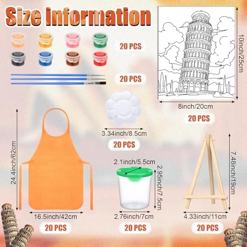 Sherr 140 Pcs 20 Set Pre Drawn Canvas Painting Kit, Landmarks