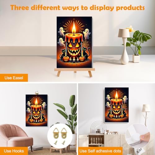 MOGTAA Halloween Paint by Numbers Kit for Adults Beginners with Frame, Ghost Adult Paint by Number Kits on Canvas with Easel, Easy DIY Black Cat Oil Painting Kits for Home Decor, 8x12in