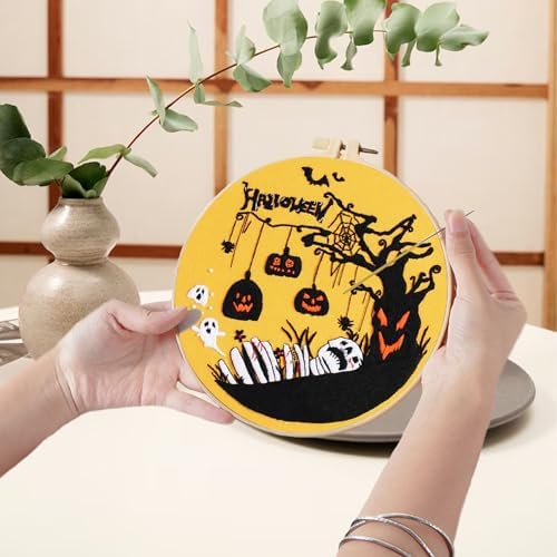 Ohcol 3 Sets Halloween Embroidery Kit,Needlepoint Kits for Adults with Clear Instructions