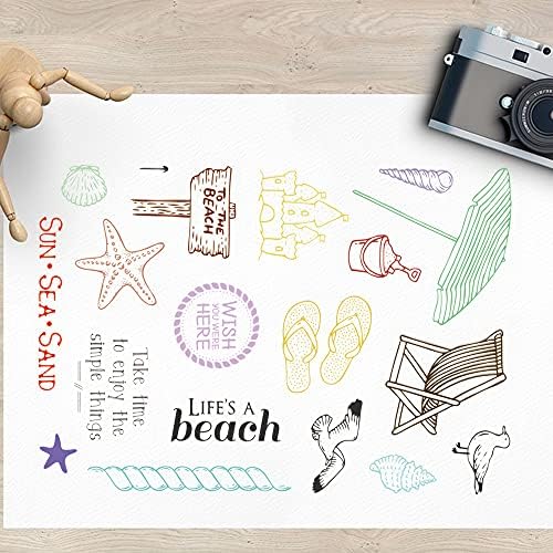 Summer Beach Vocation Clear Stamps for Card Making Decoration, Ocean Sea Sun Sand Words Castle Transparent Rubber Seal Stamps for Photo Card Album DIY Scrapbooking Crafting Supplies