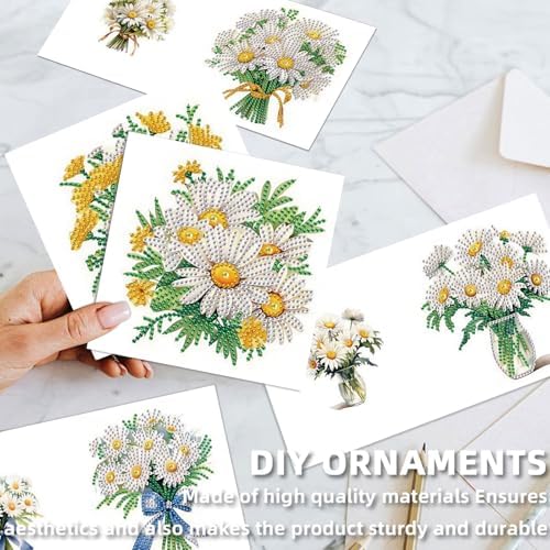 C'eitura Diamond Art Painting Greeting Cards 12 Pack DIY 5D Lilac Daisy Floral Rhinestone Mosaic Folded Cards, Handmade Craft Gift Adults Women Birthday Mothers Day