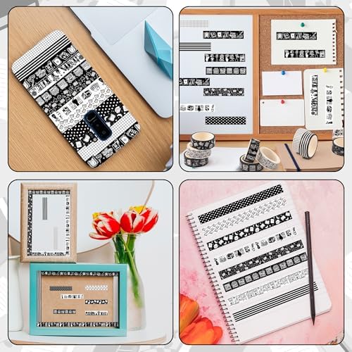 BkeeCten12 Rolls Black White Reading Book Library Theme Designs Washi Tape