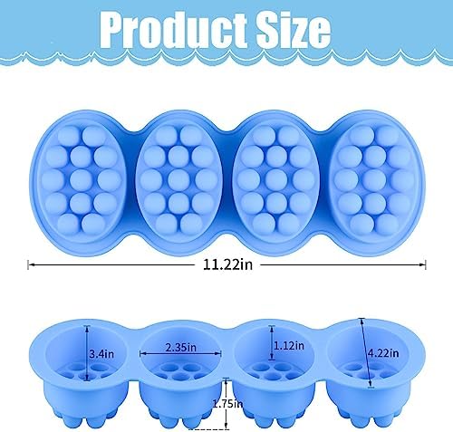 Silicone Soap Mold, 4 Cavity Oval Massage Soap Mould Cookie Chocolate Cake Mold Tray for DIY Homemade Craft (Blue)