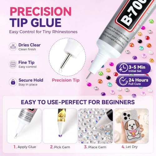 Rhinestone Bedazzling Kit, 40000 3mm Gems 40 Colors, B7000 Glue & Tools