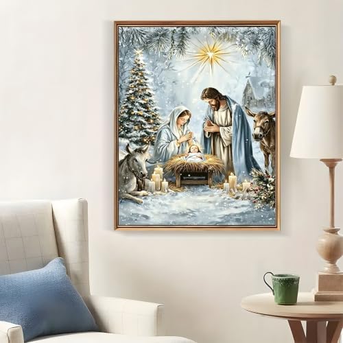 LKHMVCA Nativity Diamond Art Kits for Adults, 5D Diamond Painting Kits for Adults Beginners, DIY Full Round Drill Diamond Dot Painting Gem Art Kits for Adult, Home Wall Decor 11.8x15.7 Inch
