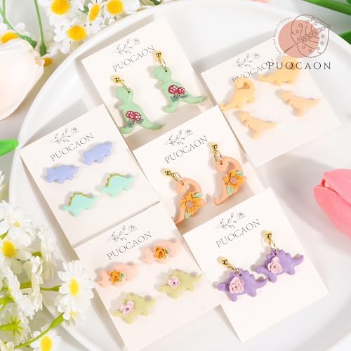 Puocaon Cute Dinosaur Clay Cutters - 16 Pcs Dinosaur Clay Cutters for Earrings, 4 Shapes × 4 Sizes