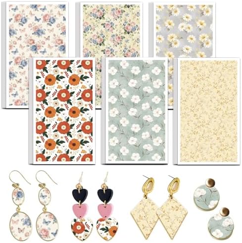OLYCRAFT 24Pcs Pastoral Flowers Clay Transfer Paper 6 Styles Transfer Paper for Polymer Roses Daisy Polymer Clay Transfer Sheets Oriental Floral Small Transfer Paper for Clay Earrings Jewelry Making
