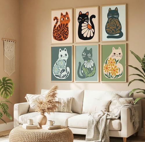 Jethami 6 Pack Cat Paint by Numbers Kit for Adults 8 x12 in | Easy to piant for beginners, Diy art craft, Relaxing & Stress relief, High definition canvas, Home wall decor, Vivid colors
