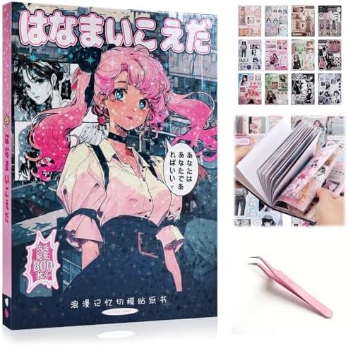 800 Pcs Japanese Manga Sticker Book, Heisei Retro Aesthetic Stickers for Journaling, 45 Sheets Pre-Cut Japanese Sticker Book for Adults, Scrapbook & Planner Decorative Stickers for DIY Crafts