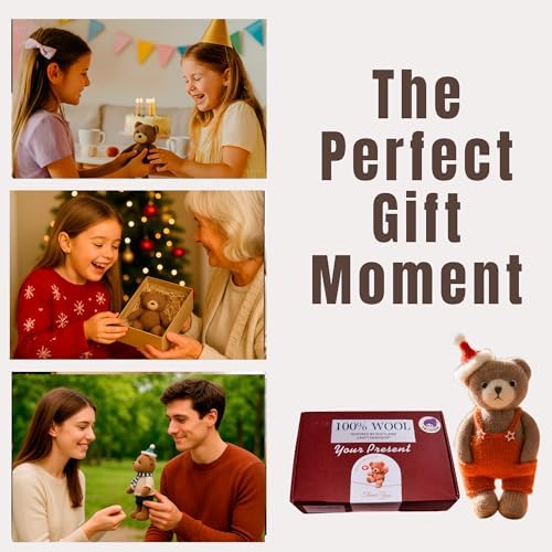 Yarnique Wool Bear Knitting Kit – Real Wool Amigurumi Kit for Adults with Video Tutorials | DIY Bear Crochet & Knitting Kit with Tools | Holiday Gift Craft Set（Overall