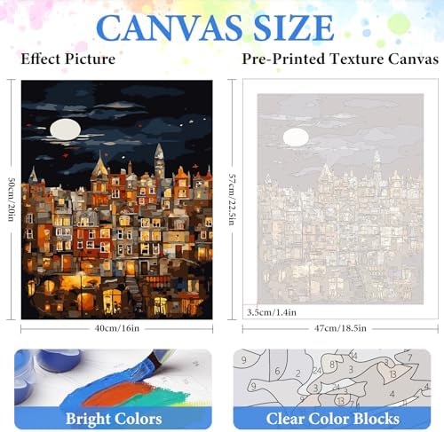 PRASIO Paint by Numbers Kit for Adults Beginner, Moonlight House Adult Paint by Number Kits, DIY Acrylic Paint by Numbers Kit for Adults Canvas for Home Decor Gift 16x20 Inch