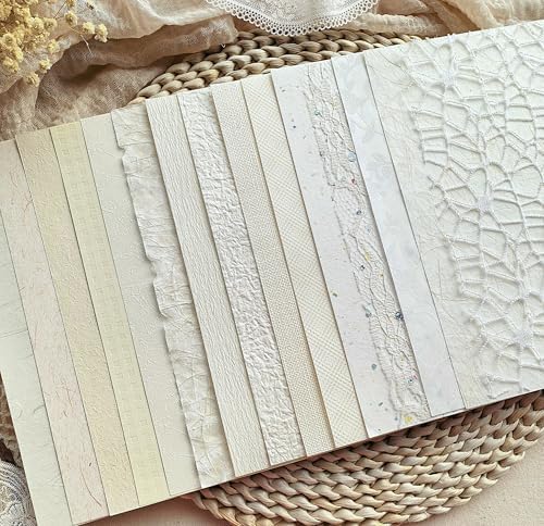 30 Sheets A5 Cream White Textured Scrapbook Paper & Mesh Fabric Set