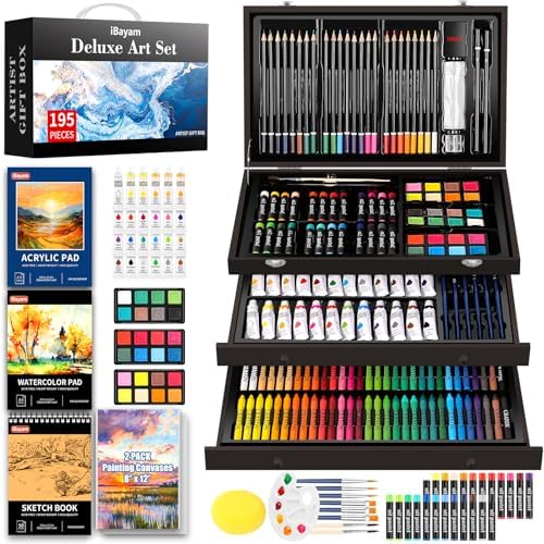 iBayam Art Set,195-Pack Arts and Crafts for Kids Ages 8-12, Deluxe Gift Box