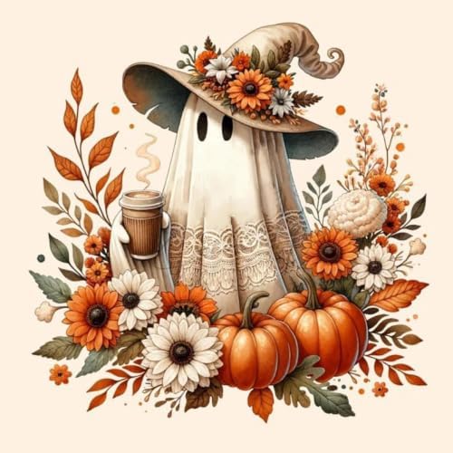 Halloween Paint by Numbers Kit for Adults,Ghost DIY Oil Painting 14x14In