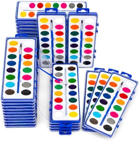 JEAWIWI 48 Pack Watercolor Paint Sets, 16 Washable Colors, with Brushes