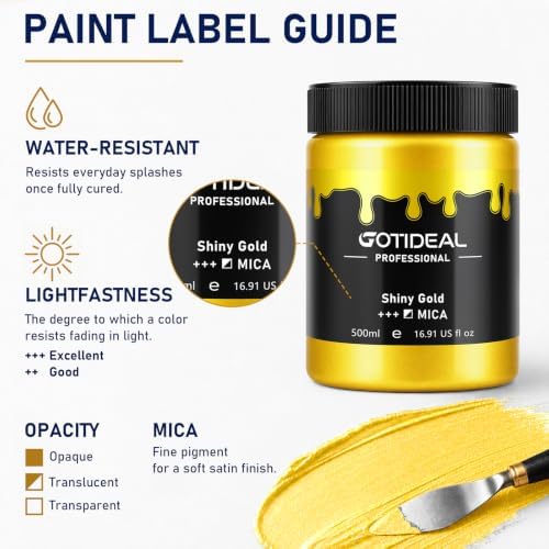 GOTIDEAL Shiny Metallic Gold Acrylic Paint, Gold Leaf Paint (500ml/16.9oz)