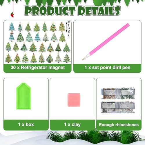 Motipuns 30 Pcs Diamond Magnets,Christmas Tree,Green