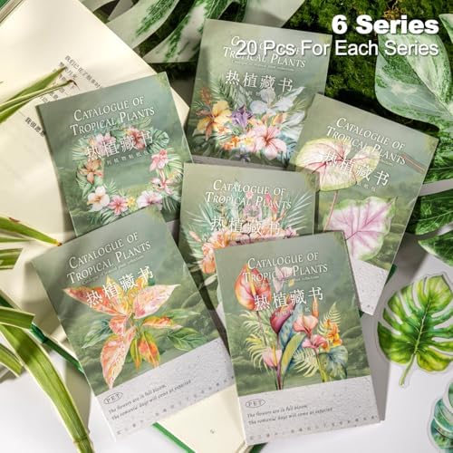 120 Pcs Tropical Flower and Leaf Stickers for Scrapbooking