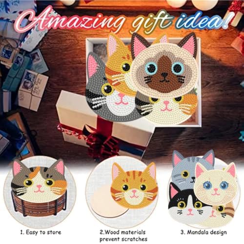 8 Pack Diamond Art Coasters Kits for Adults,Cat Diamond Painting Coasters