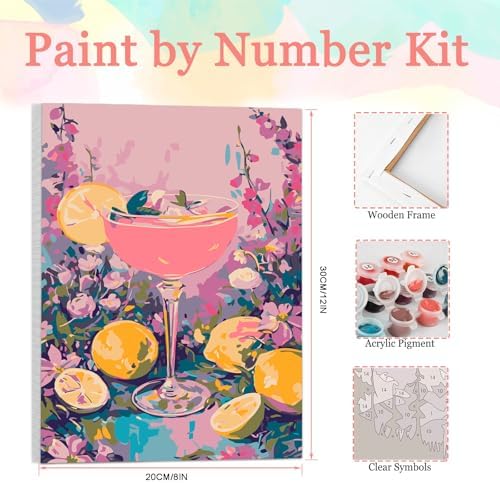 Auremi Lemon Paint by Number Kits for Adults,Cocktail Paint by Number on Canvas with Frame DIY Painting with Number Acrylic Oil Paint Kits for Home Decor 8x12 Inch