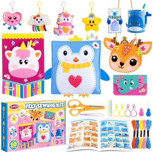 Felt Sewing Crafts for Kids Ages 4-12, 10 DIY Projects Kids Sewing Kit