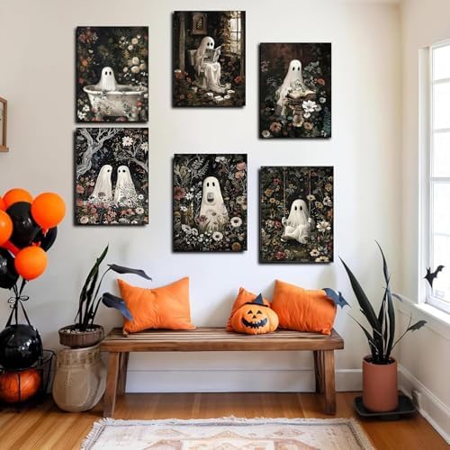GOUOYANA 6P Halloween Paint By Numbers Kit for Adults Ghost Acrylic Canvas | Halloween Adult Paint by Number Kits Acrylict Canvas for Painting DIY Ghost Paint by Numbers for Home Wall Art Gift 12X16in