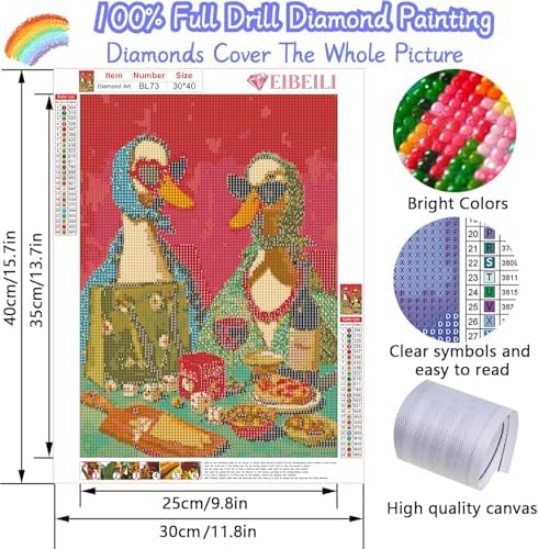 EIBEILI Diamond Art Kits for Adults, Party Duck Diamond Painting Kits for Beginner DIY 5D Full Drill Diamond Dots Crafts for Home Wall Decor Gifts 12x16 Inch