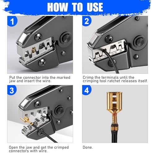 Crimping Tool for Non-Insulated Open Barrel Terminals-AWG 20-10 Ratchet Wire Crimper Tool-Wire Terminal Crimper-For Molex Female Male Spades Bullet