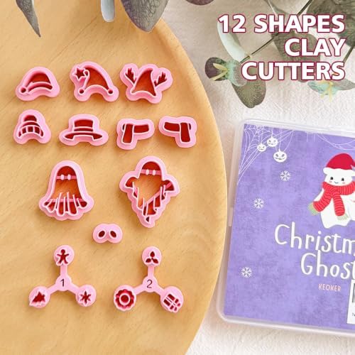 Keoker Christmas Theme Ghost Clay Cutters for Polymer Clay Jewelry, Halloween Polymer Clay Cutters Ghost, Christmas Clay Earring Cutter